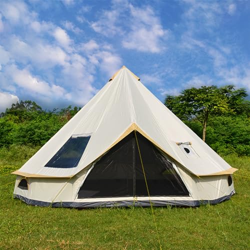 Bell Tent for 8-12 People, 4 Seasons Oxford Fabric Yurt Tent - with Stove Jack, Luxury 4m5m Tent, Family Tents Waterproof Family Tents for Family Camping
