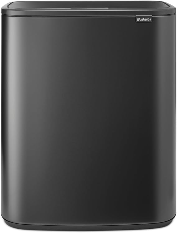 Brabantia Bo Touch Top Kitchen Trash Can with Single Compartment | Confident Gray | 16 Gal Inner Bucket | Soft-Close Garbage Can, Light Touch Opening, Stay-Open Lid | Fits Against Wall | + Trash Bags