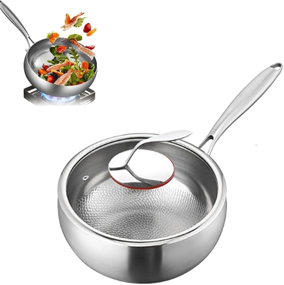 Toutrop Titanium Hammered Pan, Thickened Multi-Layer Titanium Stock Pot, Titanium Wok Pan, Scratch-Resistant Non Stick Titanium Frying Pans, Even Heating for Cooking,with lid,9.44in