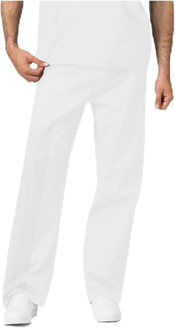Reversible Color Scrubs Top & Pants Bottom Workwear Professionals Healthcare Medical Uniform Men Women XS-3XL (3XL, Scrubs Pants White)