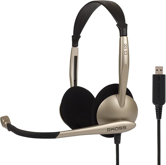 Koss CS100-USB Dual-Sided On-Ear Communication Headset, Beige, USB-A Plug | Speech Recognition, Lightweight Design, Microphone, B2B, Telehealth, Education, Call Centers