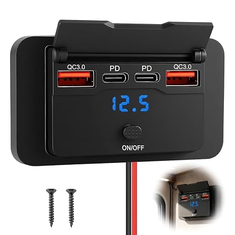 4 Port Car USB Adapter 12V-24V 96W USB Car Charge Socket with Flip Cover