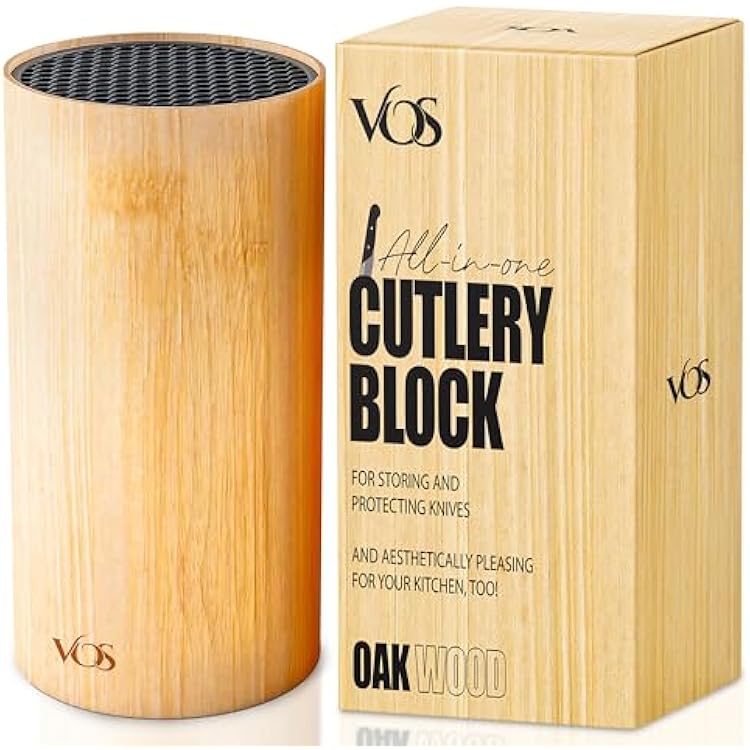 Vos Universal Knife Block - Countertop Knife Block Without Knives - Knife Holder with Non-Slip Base Sturdy Knife Organizer - Space Saving Knife Stand, Sleek & Modern Knife Rack - Bamboo