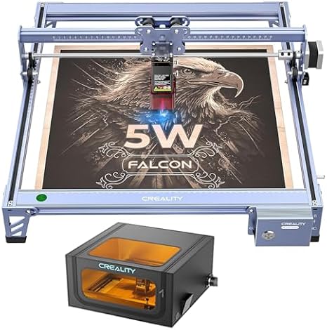 Creality Falcon 5W Laser Engraver Machine with Enclosure 2.0, 72w High Precision 0.06mm Laser Cutter and Engraving Machine for Wood Metal Leather Acrylic Glass