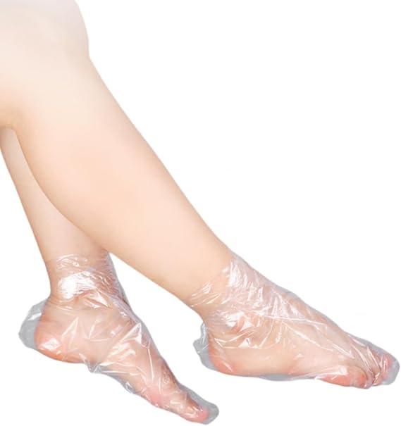 Zittop 100Pcs Plastic Foot Covers Disposable Socks, Paraffin Bath Foot Moisturizer Socks, Prevent Dry and Cracked feet and moisturize feet (100P Transparent)