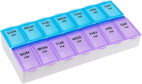 Ezy Dose Weekly (7-Day) AM/PM Pill Organizer, Large Case, Blue/Purple