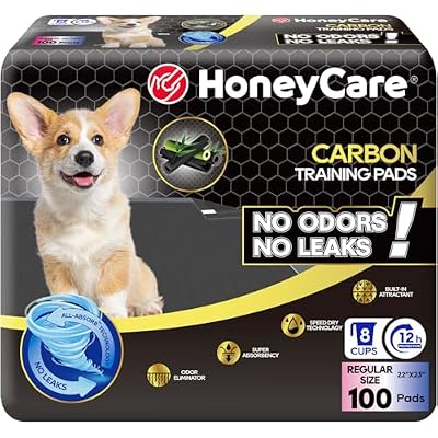 HONEY CARE All-Absorb Puppy Training Pads | Doggie Potty Pads Absorb Eliminating Urine Odor, Ultra Charcoal Dog Pee Pad Carbon, L 22x23 inch, 100ct