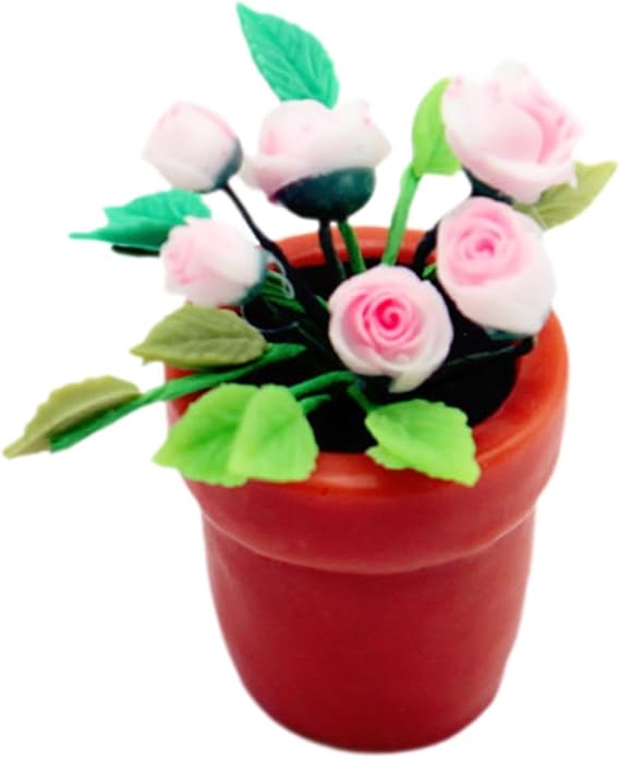 Dollhouse Miniatures 1/6 1/12 Scale Accessories Lovely Miniature Scene Accents Studio Displays Landscape Mini Dollhouse Potted Plant Flower Model 16 112 , pink flowers , 3x3.5cm