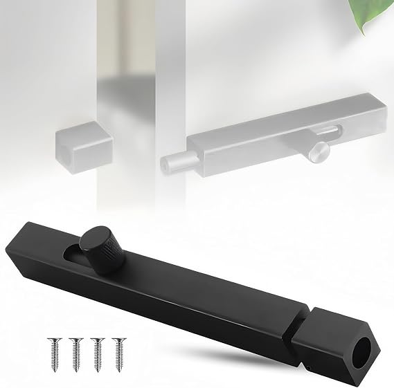 Door Bolt Lock Black Heavy Duty 6Inch Slide Latch for Internal Bathroom