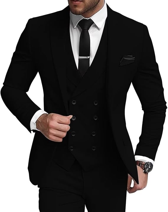 Mens 3 Piece Suit Classic Fit Double Breasted Suit for Men Formal Business Wedding Prom Suits