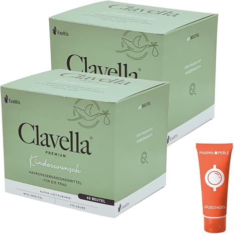 Clavella premium 2 x 60 bags dietary supplement for women with desire for children physical preparation for pregnancy folic acid myo-inositol economy set plus pharmaceutical pearl give-away