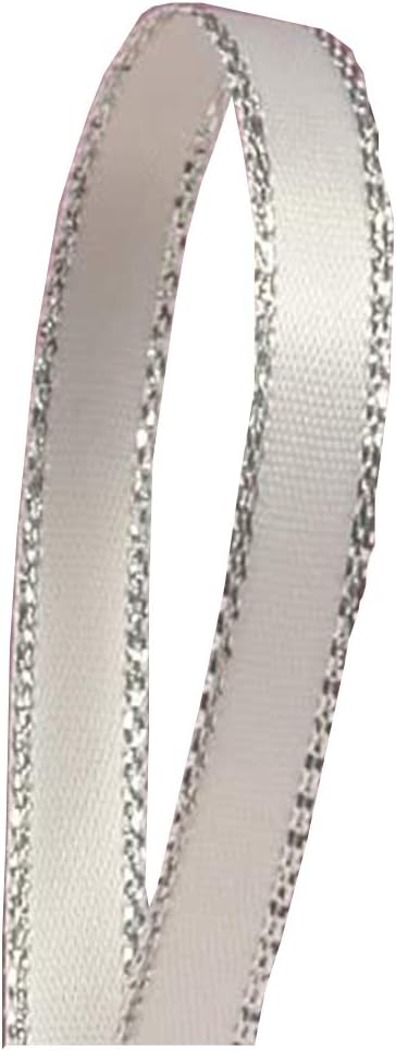 White Satin Ribbon with Silver Border, 1/4 X 50Yd