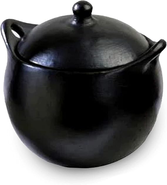 Authentic Chamba Soup & Bean Pot - Elegant, All-Natural Black Clay Pot with Cover for Slow, Even Cooking - Stovetop & Oven Safe - Handmade in Colombia SS1 (6'' x 6'' x 4.5'' - 1.5 Qt.)