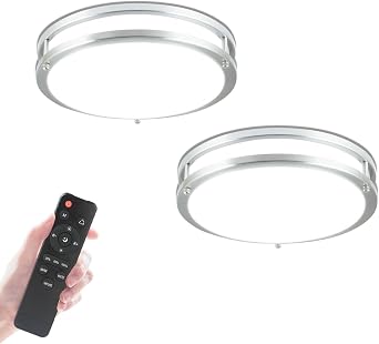 LED Flush Mount Ceiling Light Fixture with Remote,13 Inch 24W Dimmable Ceiling Light Adjustable 3000K/4500K/6500K Kitchen Lighting Fixtures for Bedroom Hallway Living Room,2Pack