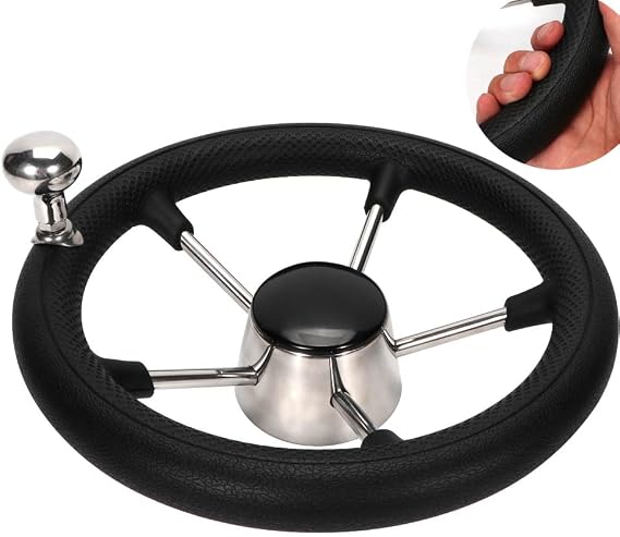 11.5" Stainless Steel PU Foam Embossed Steering Wheel with a Rotating Ball, 5 Spoke
