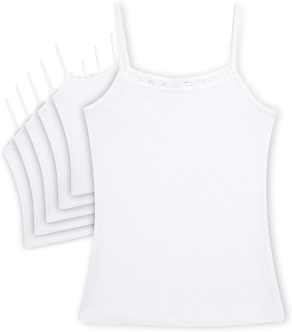 dELiA*s Toddler Girls 6 Pack 100% Cotton White Spaghetti Strap Cami (2T-4T) | Soft Breathable Everyday Layering, Tagless Smooth Feel, Wear Solo or Under Outfits, Value Multipack