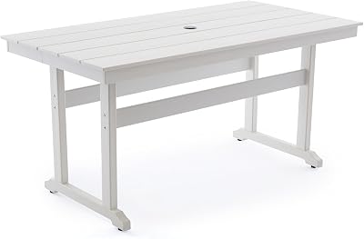 HDPE Outdoor Dining Table for 6, 62.2” Rectangle All-Weather Resistant Patio Dining Table with 2” Umbrella Hole for Balcony, Backyard, Garden,Lawn White, Dining Table