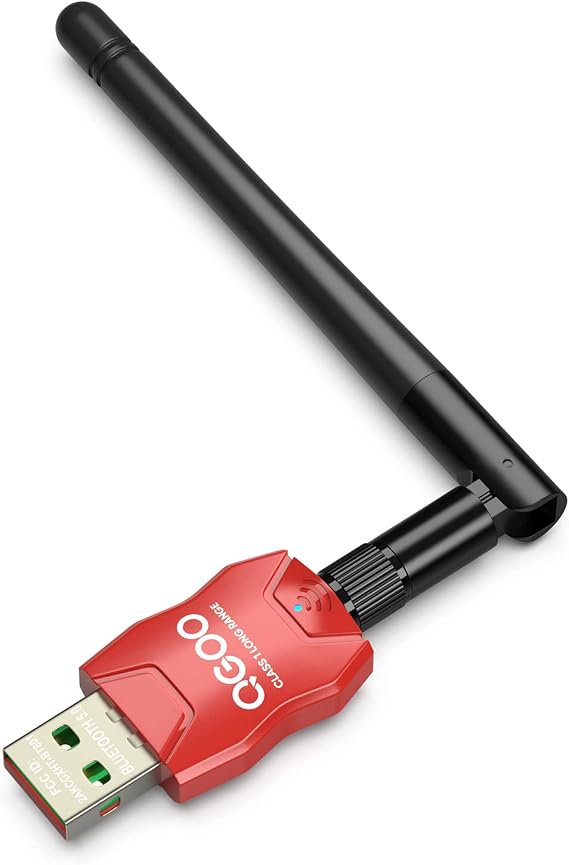 Class 1 Long Range Bluetooth Adapter for PC, QGOO USB Bluetooth Adapter for PC 5.3+EDR, Dongle Receiver Support Windows10/8.1/8/7(red-10)