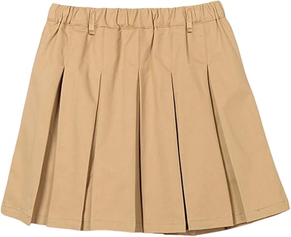 Girls School Uniform Skirts Trendy Pull-on Elastic High Waist Pleated Scooter Skirt Chino Skorts for Teens 5-18Years