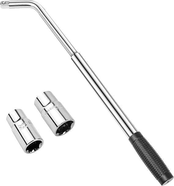 Universal Car Wheel Brace - Telescopic Lug Wrench with 17/19/21/23mm Sockets - Heavy Duty Extending Handle (35-55cm) - Non-Slip Grip for Easy Tyre Changes - Fits All Standard Vehicles, SUVs & Caravans