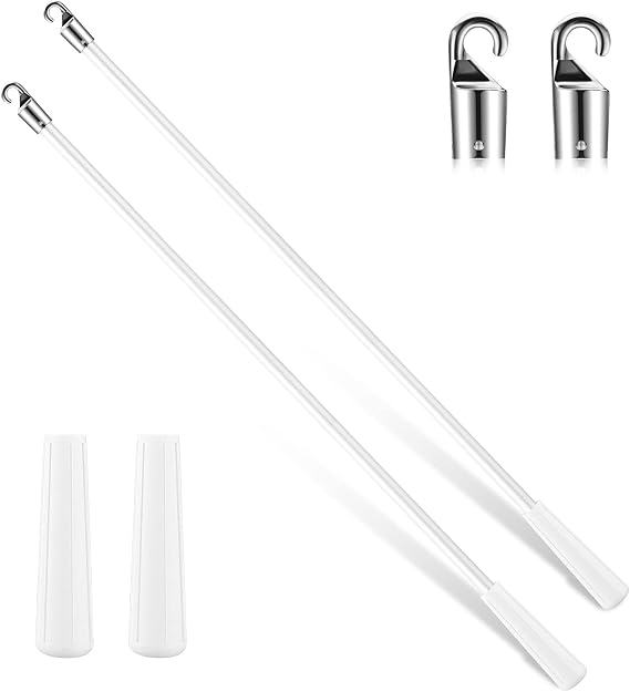 Bokon 2 Pcs Blind Wand Replacement with Hook Handle, Fiberglass, 17 Inch | Vertical Blinds Stick Opener Accessory, Easy grip Handles for Smooth Control, Fits Standard Window Systems