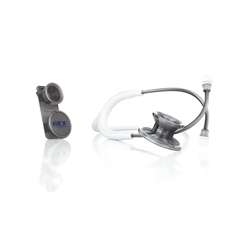 MDF Instruments Metalika MD One Epoch Lightweight Titanium Stethoscope (White -Grey) + MDF Pediatric Attachment with Clip