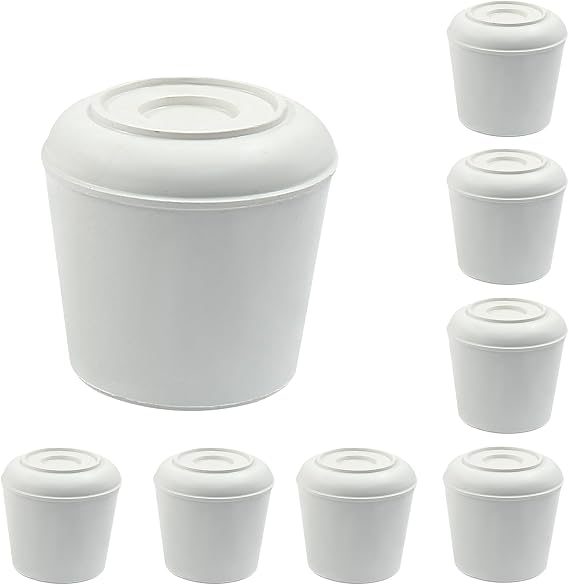 BokWin Chair Leg Caps, 1-1/4 Inch, 8 Pcs, White, Rubber End Caps | Non-Slip, Round, Floor Protectors, For Chair Desk Table