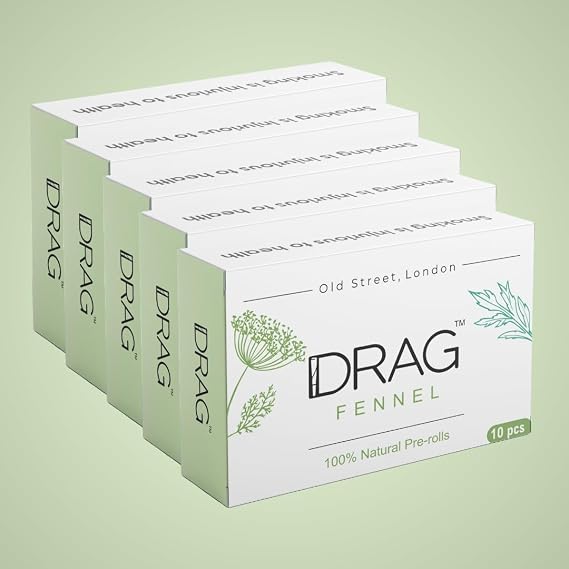Drag Fennel, 10x5 Refreshing and Sweet Herbal smokes (1 1/4 size), Blend of Baby Mugwort Leaves, Himalayan Sage and Fennel seeds, Nicotine Free, Tobacco Free, Relieve stress and Enhance your mood