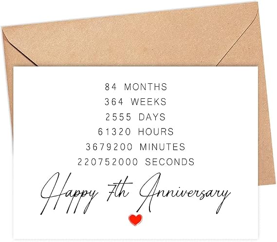DiandDesignGift Happy 7th Anniversary Card - 7 Year Wedding Anniversary Card Gifts - Idea For Boyfriend - For Husband - For Wife - For Girlfriend - For Bestie - For Boss - For Colleagues