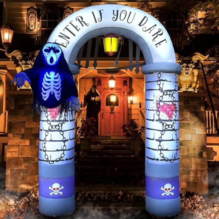9 FT Halloween Inflatables Archway with Grim Reaper, Blow Up Yard Decorations, Spooky Scary Halloween Party Decorations, Large Outdoor Inflatable for Graveyard, Garden, and Lawn