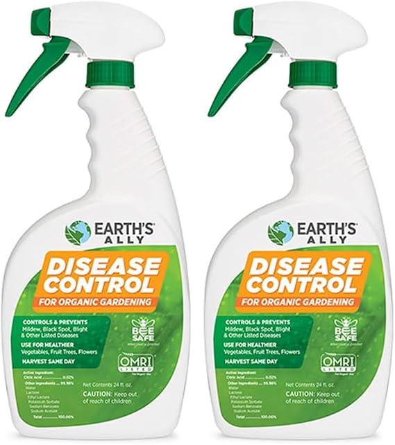 Earth's Ally Disease Control for Plants Ready-to-Use 24 oz | Fungicide Spray Treatment for Powdery Mildew, Blight, Black Spot, Fungus - Use for Plant & Rose Diseases & More (Pack of 2)
