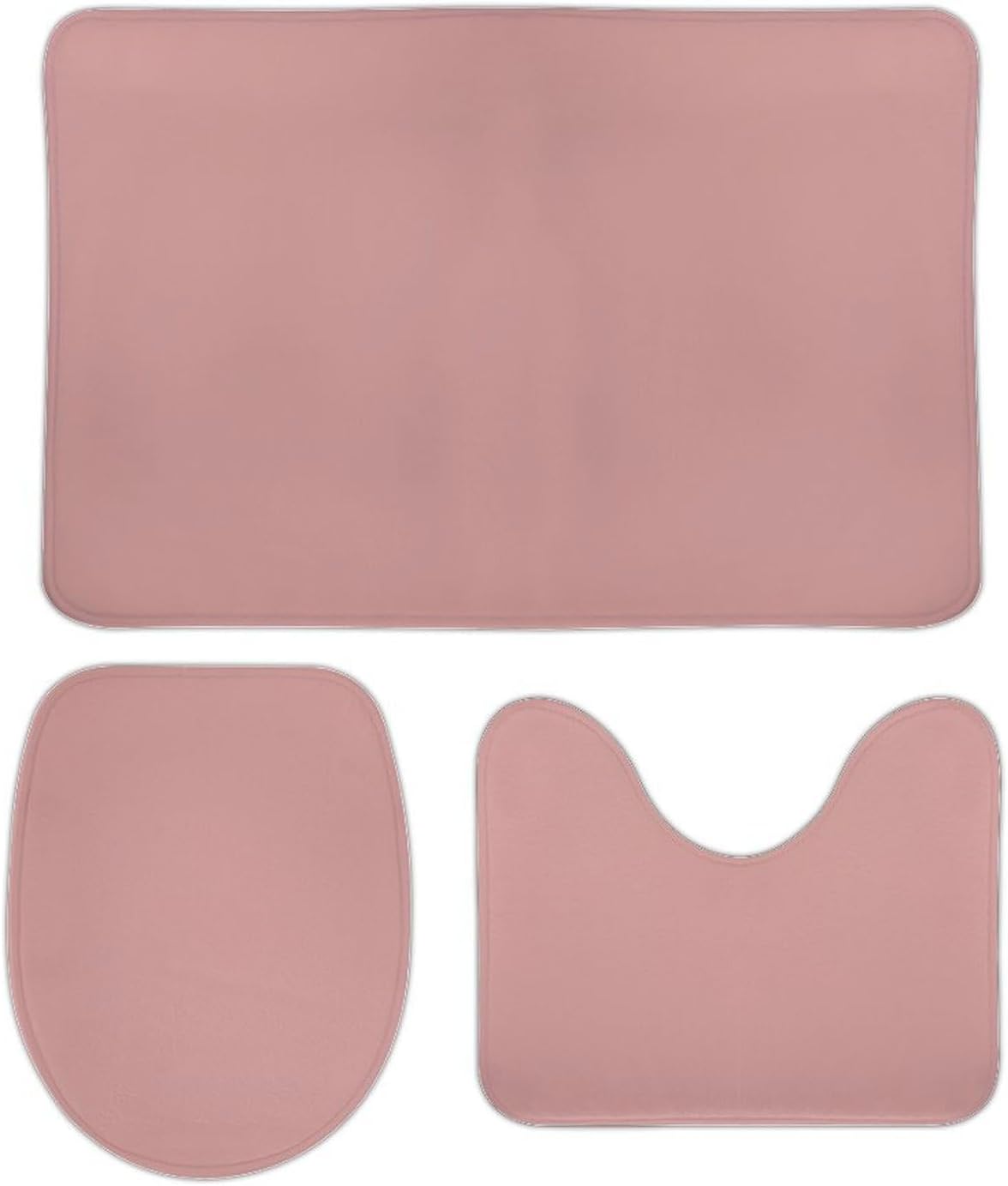 Bathroom Rugs Set 3 Piece Dusty Rose Pink Modern Bath Rug Mat Set, Non Slip Absorbent Bathroom Decor Mat, Toilet Lid Cover & U Shaped Contour Rug