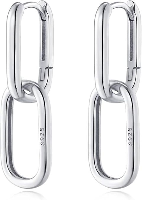 Reffeer 925 Sterling Silver Link Chain Earrings Hoop for Women Teens U Hoop Earrings Minimalist Huggie Drop Earrings