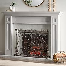 Yozma Elegant Black Gold Fireplace Screen - Decorative Mesh Spark Guard with Sturdy Frame, Heat for Indoor Fireplaces, 36 24 Inches (Golden Black, 44" W x 35.5" H)
