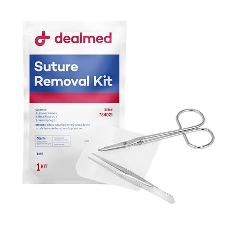 Dealmed Suture Removal Kit - Sterile 3 Pc Set with Scissors, Forceps