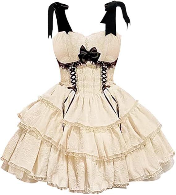 Japanese Lolita High Waist A Line Cute Dress Sweet Flare Ruffle Princess Party Lace Bow Casual Dresses