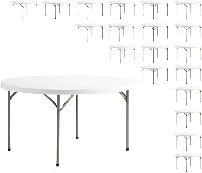 20 Pack, 60 White Plastic Table with Steel Frame, Heavy Duty Commercial-Grade, Round Commercial Folding Table 5 FT for Banquet, Event, Party, Indoor or Outdoor Use