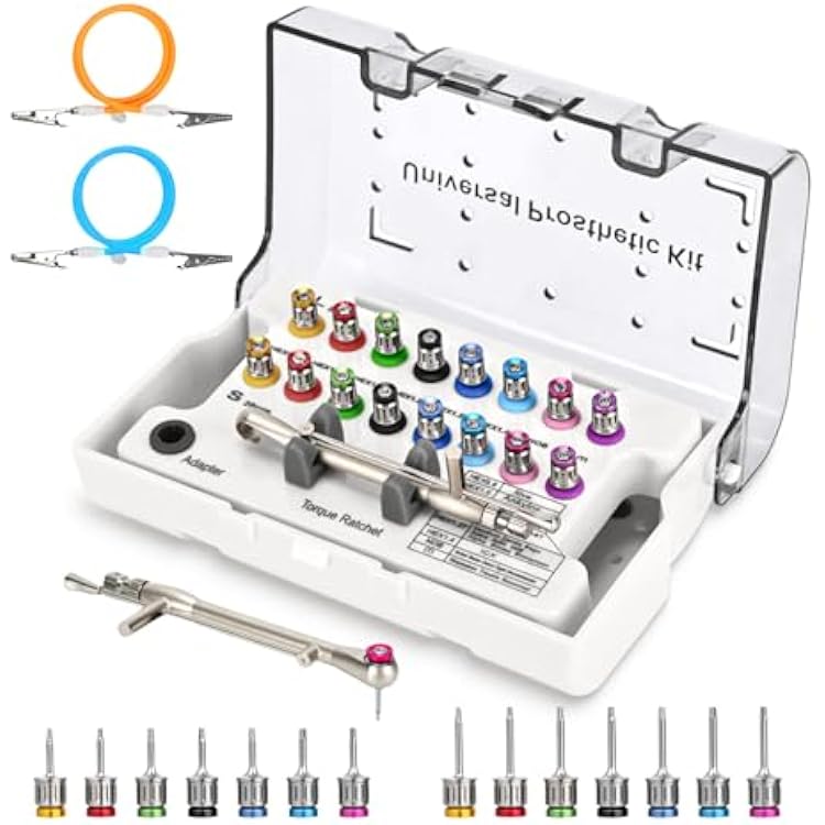 Dental Implant Torque Wrench Set, Universal Prosthetic Kit Torque with Adjustable Ratchet & Screwdrivers 16pcs, 10-70Ncm, Fully Autoclavable, SecureDisassemble Implant Restorations