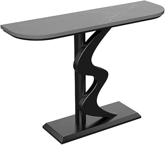 Half Moon Console Table,Hallway Decor Console Hallway Table,Slab countertop, wrought iron frame, wide countertop,sturdy base,for Living Room, Foyer, Bedroom.(Grey,80 * 30 * 80cm)
