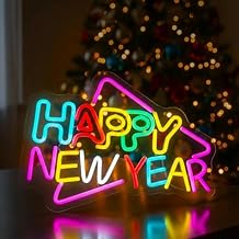 Mudder Happy New Year Neon Sign Colorful Holiday2026 Happy New Year Neon Sign Letter Christmas Wall Art, Cheers Christmas Signage LED Wall Decorations
