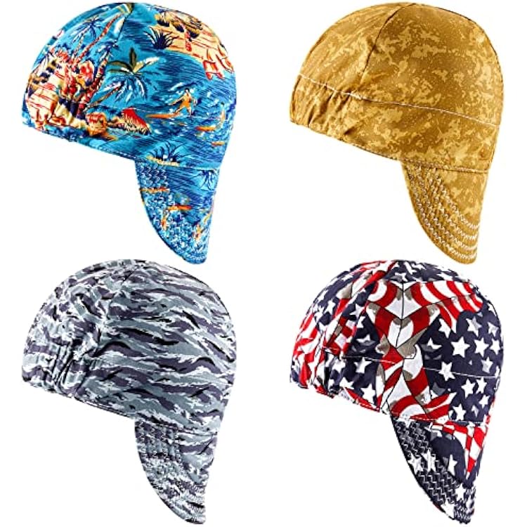Hercicy 4 Pcs Welding Cap Flame Resistant Cotton Welding Hat for Men Womens Welders Caps Sweat Absorption Mesh Hat for Welder Electrician Gas Station, Matched with Most Welding Helmet