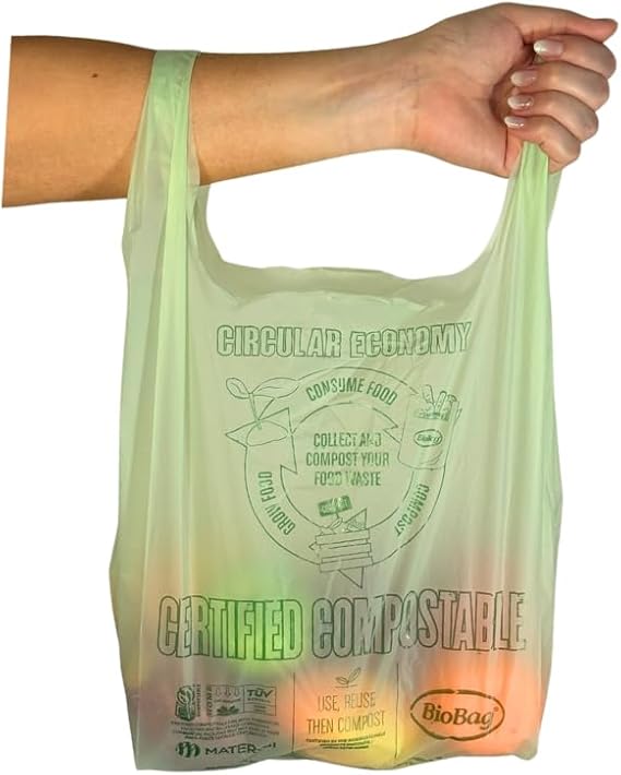BioBag USA 100% Certified Compostable Shopping Bags, Standard Size Shopper, Great for On The Go, Farmers Markets, Grocery Stores, Restaurants, 12 lb, 500 Count