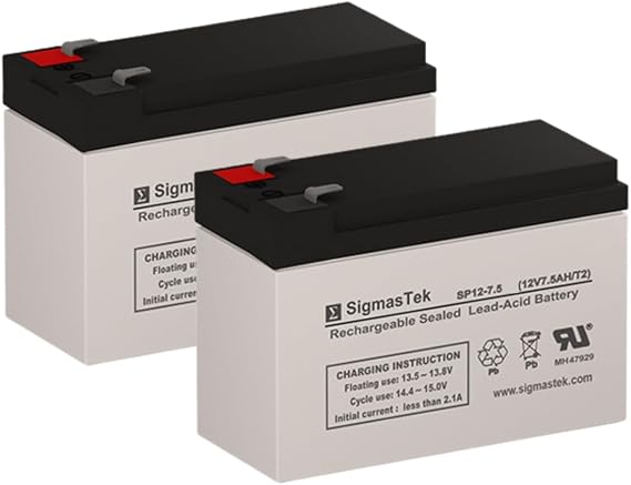 SigmasTek SP12-7.5 (T2) Battery Pack Compatible with APC RBC48, UPS Replacement Batteries - Set of 2, 12V 7.5Ah