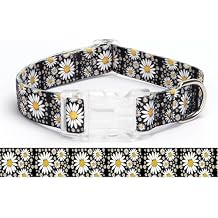 Cute Dog Collars for Small Dogs, Girl Dog Collars with Daisy Flowers, Adjustable Comfy Soft Pet Collar with Safety Buckle for XS Small Medium Large Dogs (Black, L)