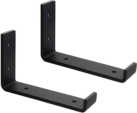 MLOQI 2 Pack Scaffold Board Shelf Brackets with Lips, 5mm Thick Heavy Duty L Wall Brackets for Shelves, Black Industrial Shelves Support (6"x4"/15cm x 10cm)