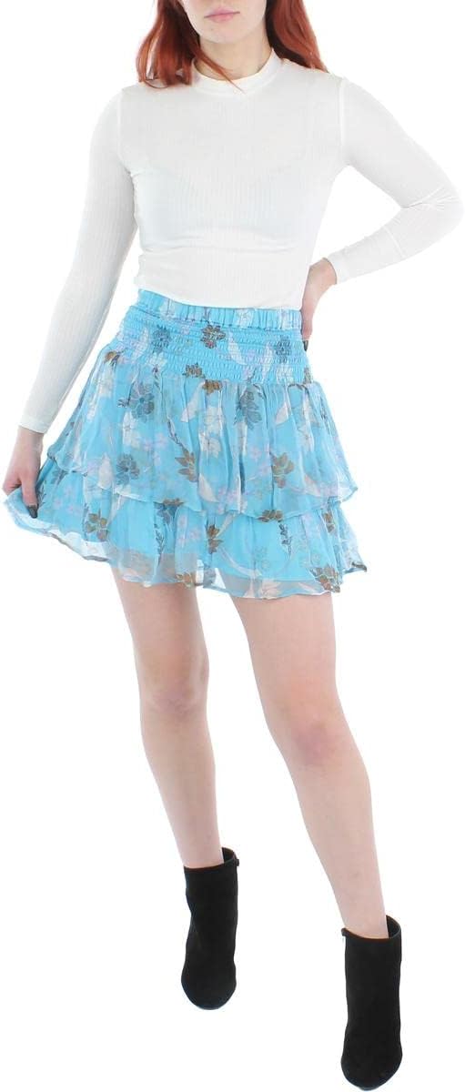 Dolan Womens A-Line Mini Skirt Smocked Sheer Party Tiered Lined