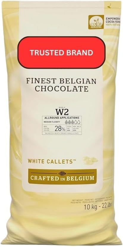 White Chocolate Callets 10Kg Belgian 28% Cocoa Content Bulk Pack for Baking, Confectionery, Desserts, Mousses, Ice Cream, and More