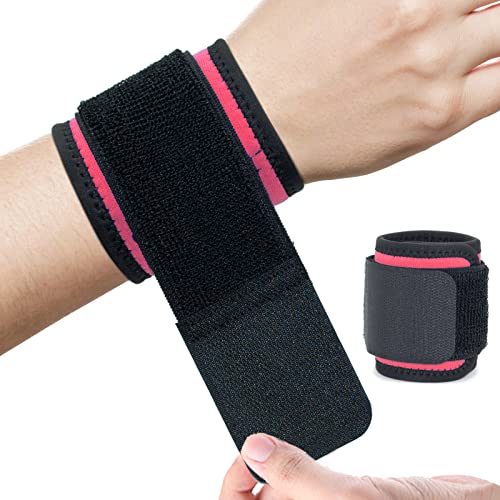 Wrist Brace, 2 PACK Wrist Wraps for Carpal Tunnel for Women, Highly Elastic Wrist Compression Support for YogaGymFitnessSportsPain ReliefWeightlifting, Adjustable Wrist SweatBands-Magenta Red