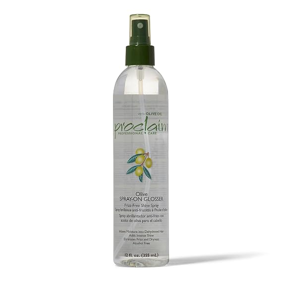 Proclaim Olive Spray On Glosser, Detangling, Smoothing, Antifrizz, Relaxed or Permed Hair, Paraben free, Sulfate Free, Enhances Color