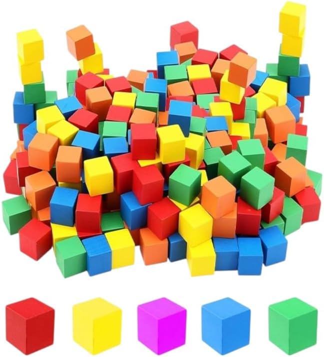 Colored Wooden Cube Blocks 1x1x1cm 100Pcs Wooden Colored Square Block Educational Developer Toy Cube Math Unit Cubes